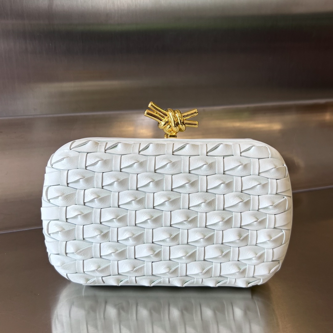 Knot Padded Intreccio Leather Clutch White